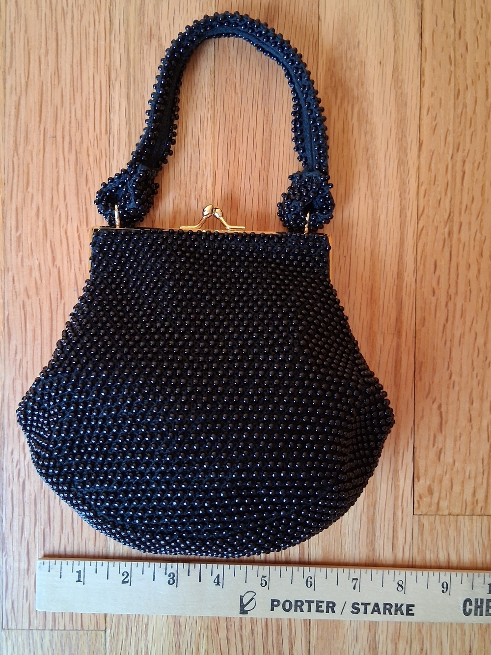Vintage Corde Bead Women's Black Handbag with Gold Clasp - Picture 7 of 9